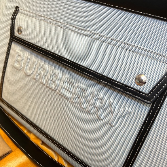 Burberry Leather and Canvas Tote Bag with Leather Strap - Picture 3 of 13